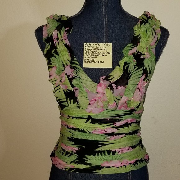#695 NWOT Kay Unger New York Ruffled Silk Top 4 - Picture 1 of 12